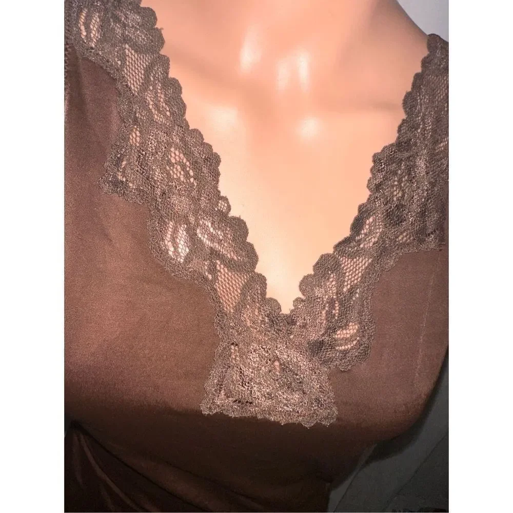 Nice Flexees Maidenform Cami Shaper Tank brown V Neck Lace Trims Size 2XL GOOD C_3